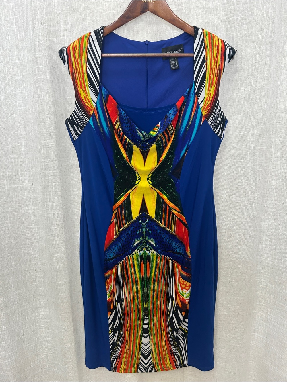 Frank Lyman Design Blue Graphic Print Sleeveless Sheath Dress Size 12